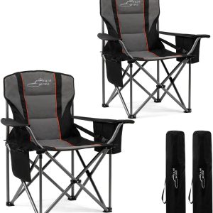 FAIR WIND 2 Pack Oversized Fully Padded Camping Chair with Lumbar Support, Heavy Duty Cooler Bag Fold Chair Support 450 LBS