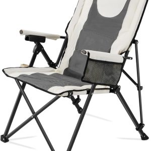 VEVOR Heated Camping Chair, 3 Heat Settings, High Back Folding Camping Chair, Supports 260lbs, Full Padded Beach Chairs with Armrest & Cupholder, Portable Lawn Chairs for Outdoor Sports Travel